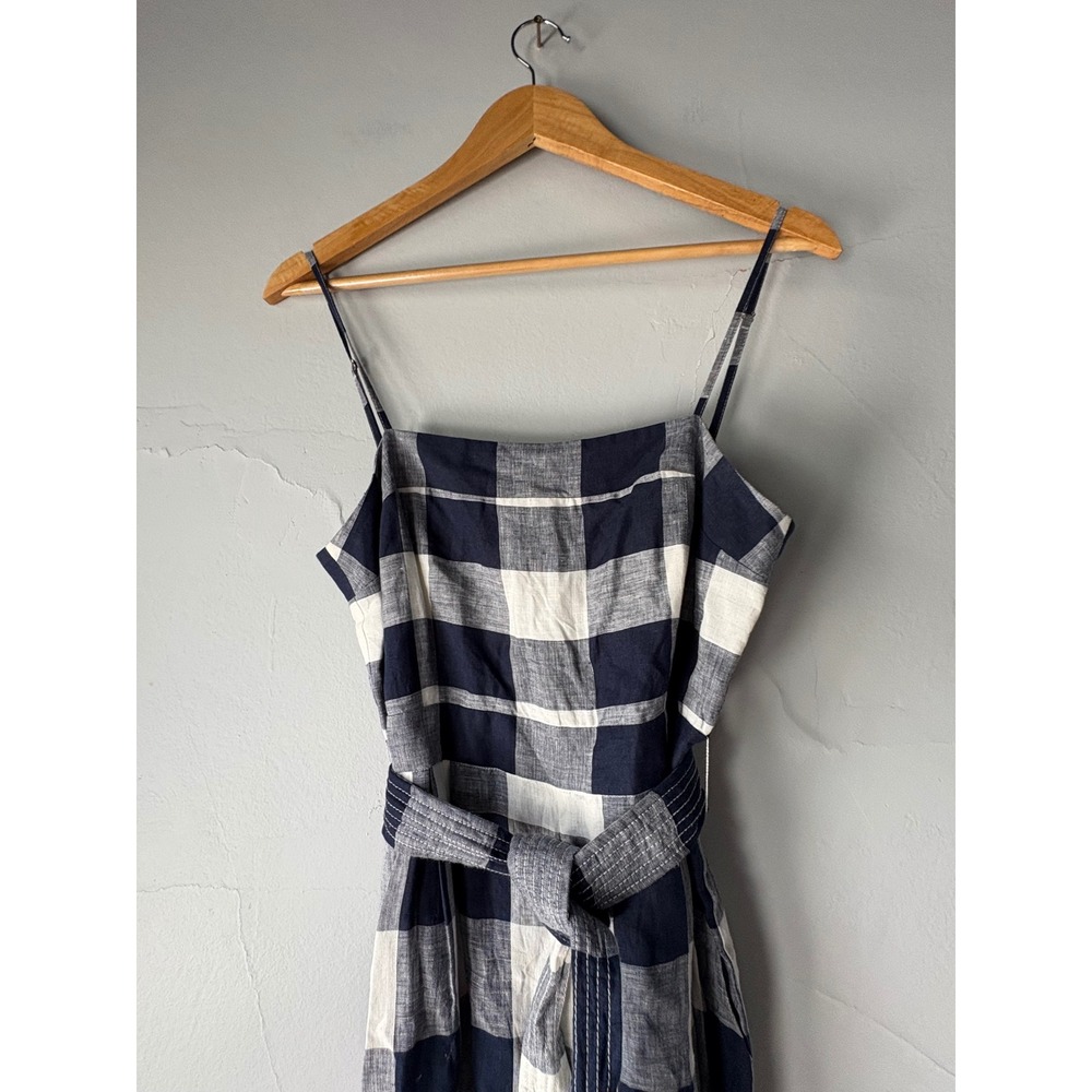 J.Crew Gingham Linen Tie-Waist Jumpsuit Navy White Small - Picture 4 of 10